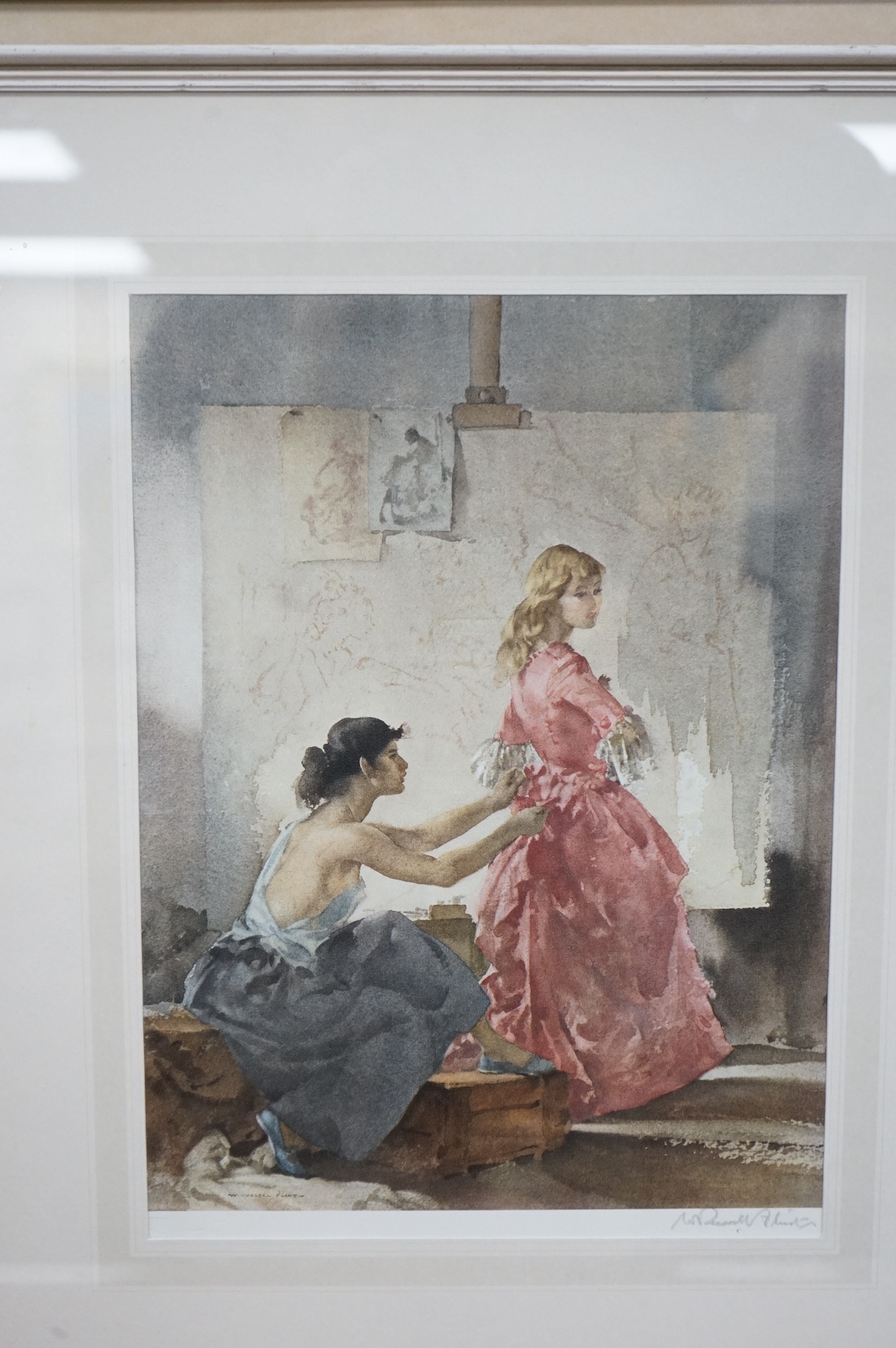 William Russell Flint (Scottish, 1880-1969), two colour prints, Women in interiors, one signed in pencil, one limited edition, 566/850 and blindstamped, largest 41 x 58cm. Condition - fair to good
